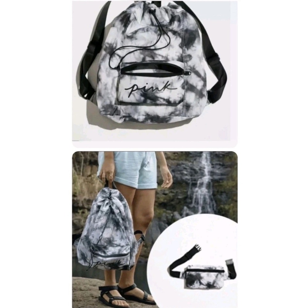 VICTORIA'S SECRET BLACK PINK PACKABLE BACKPACK to Fanny Pack Dye Tie 2 in 1 New